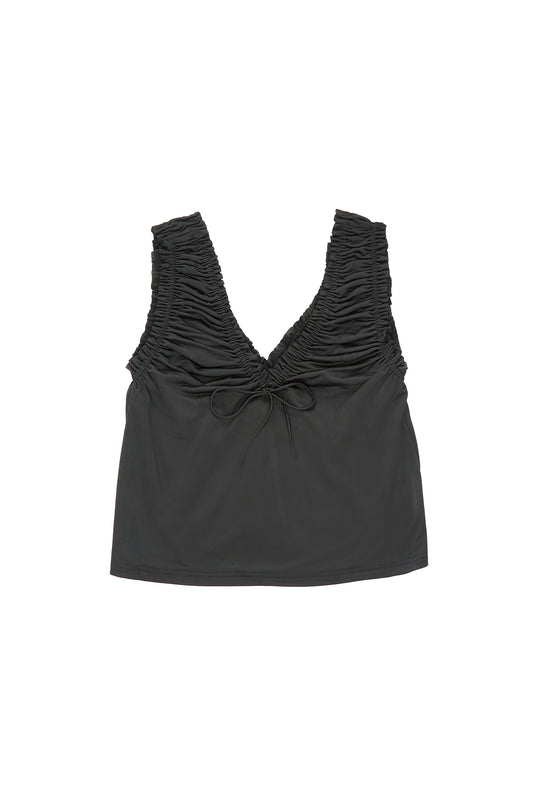 Smocked rope vest-black