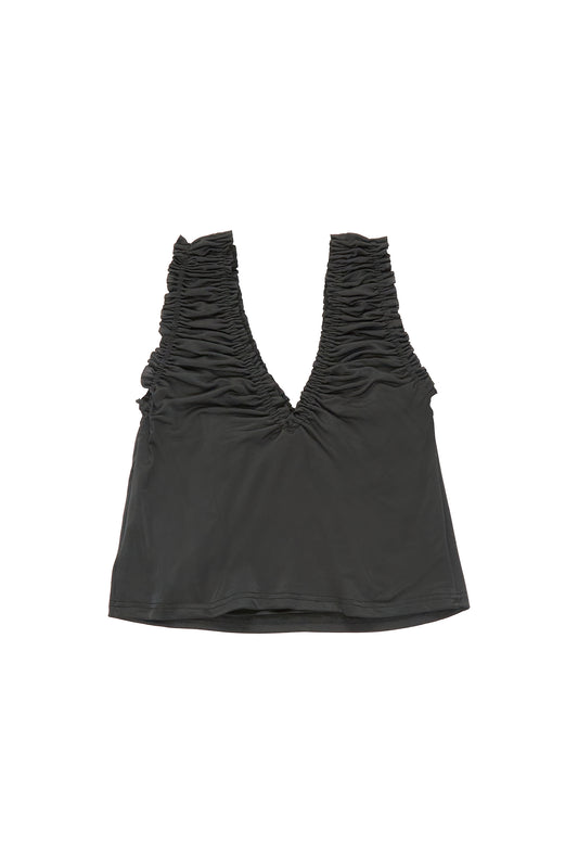 Smocked rope vest-black