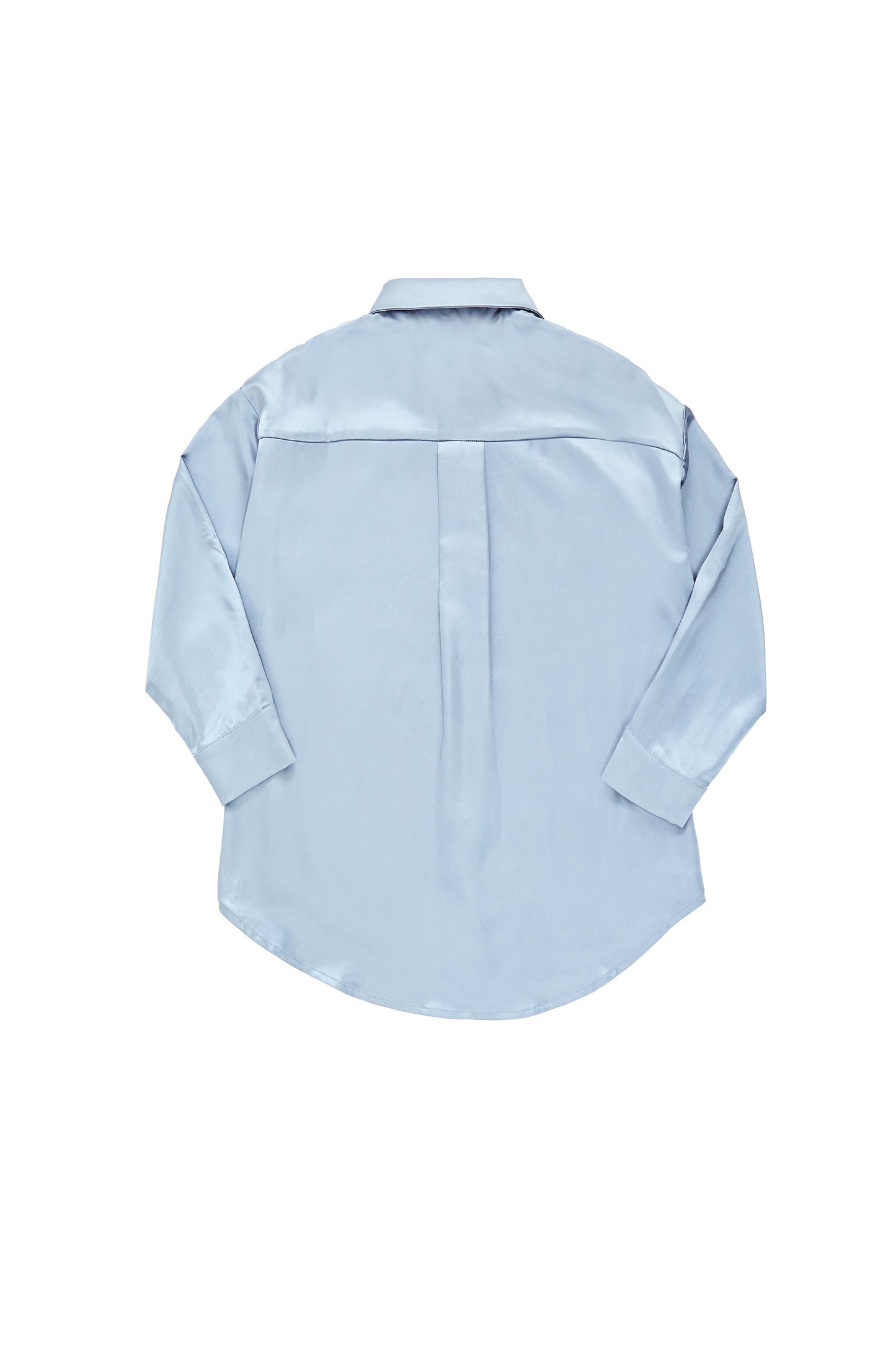 Pearl button satin shirt-grey blue