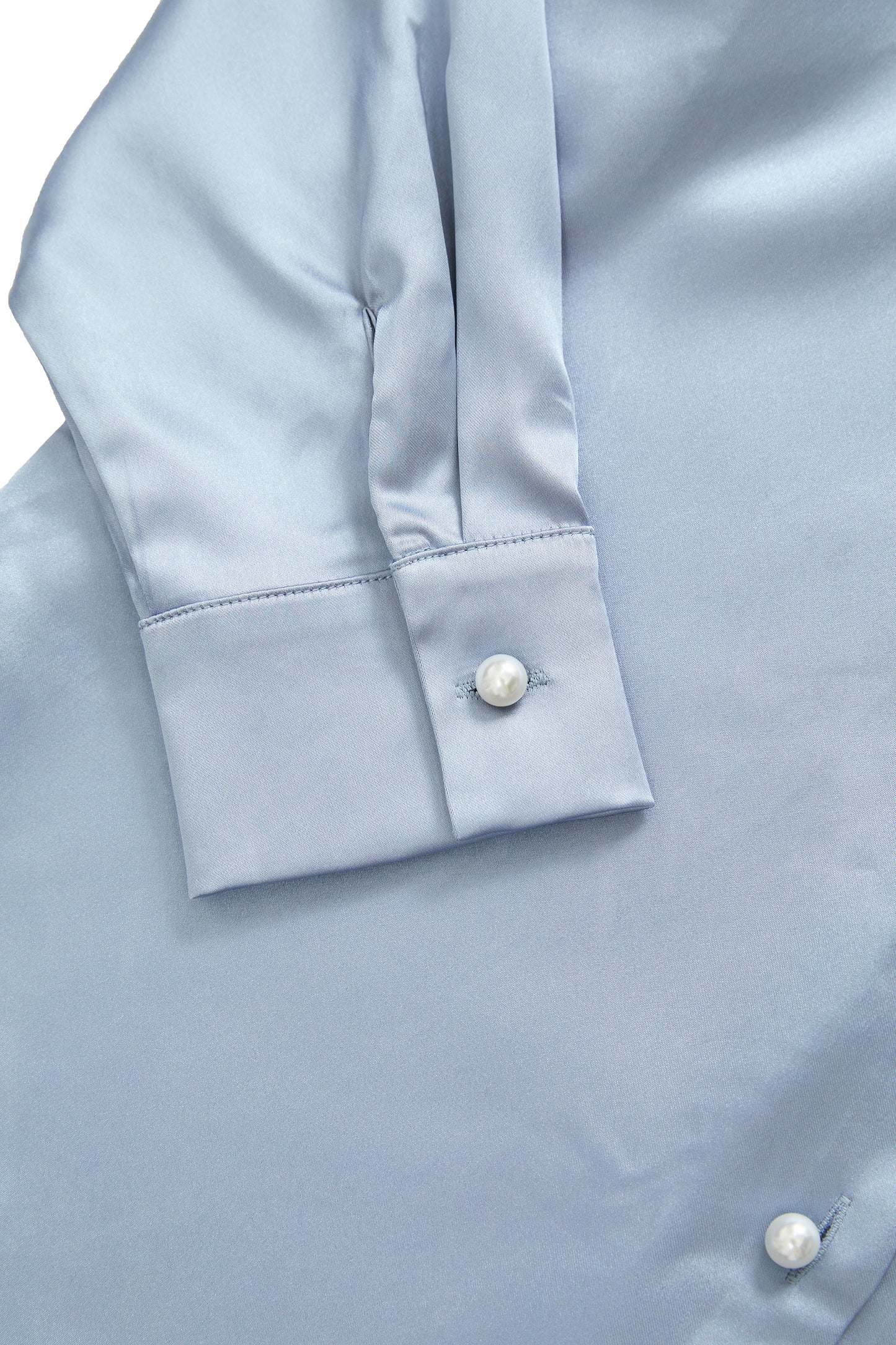 Pearl button satin shirt-grey blue