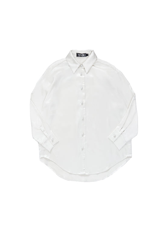 Pearl button satin shirt-off-white