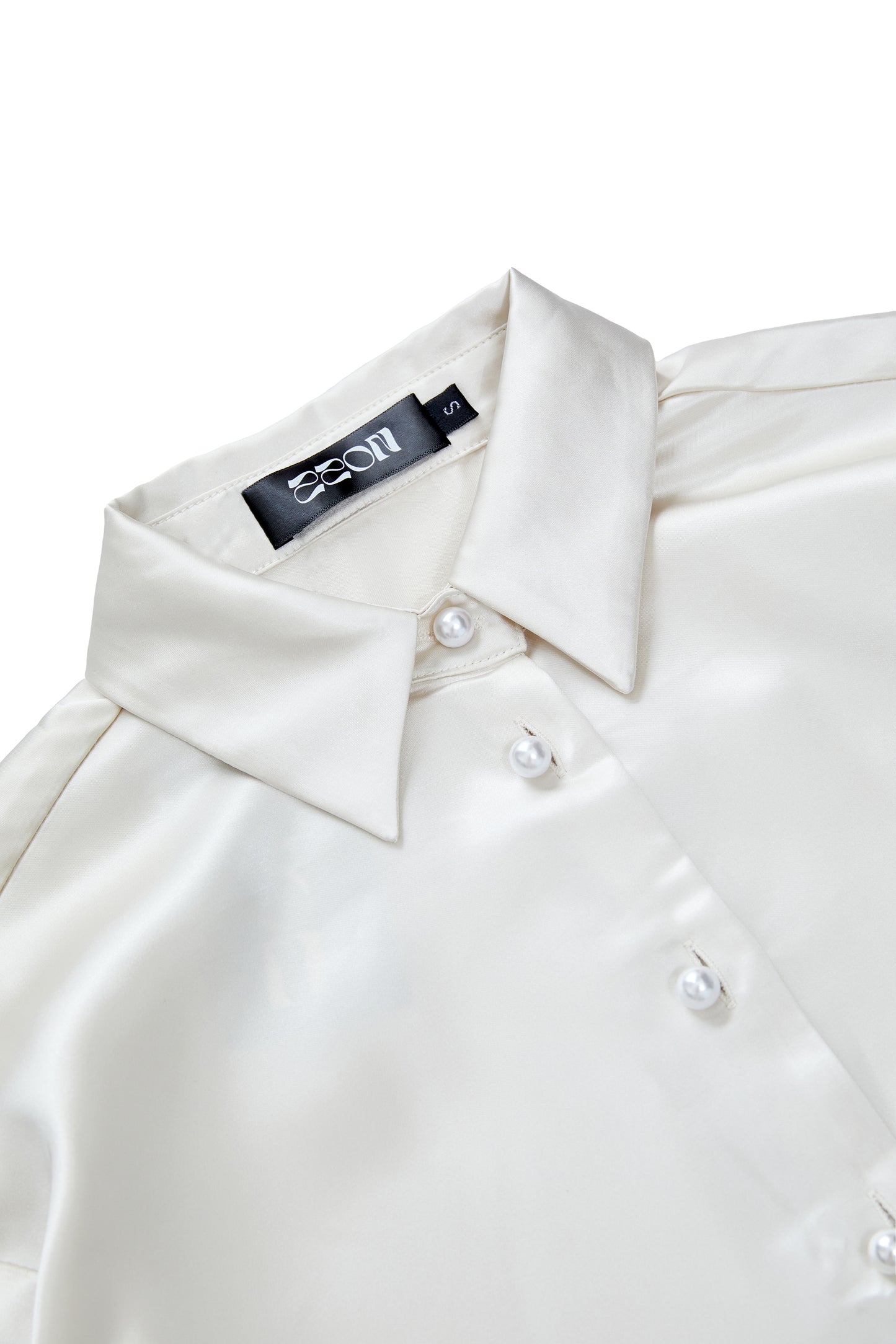 Pearl button satin shirt-off-white