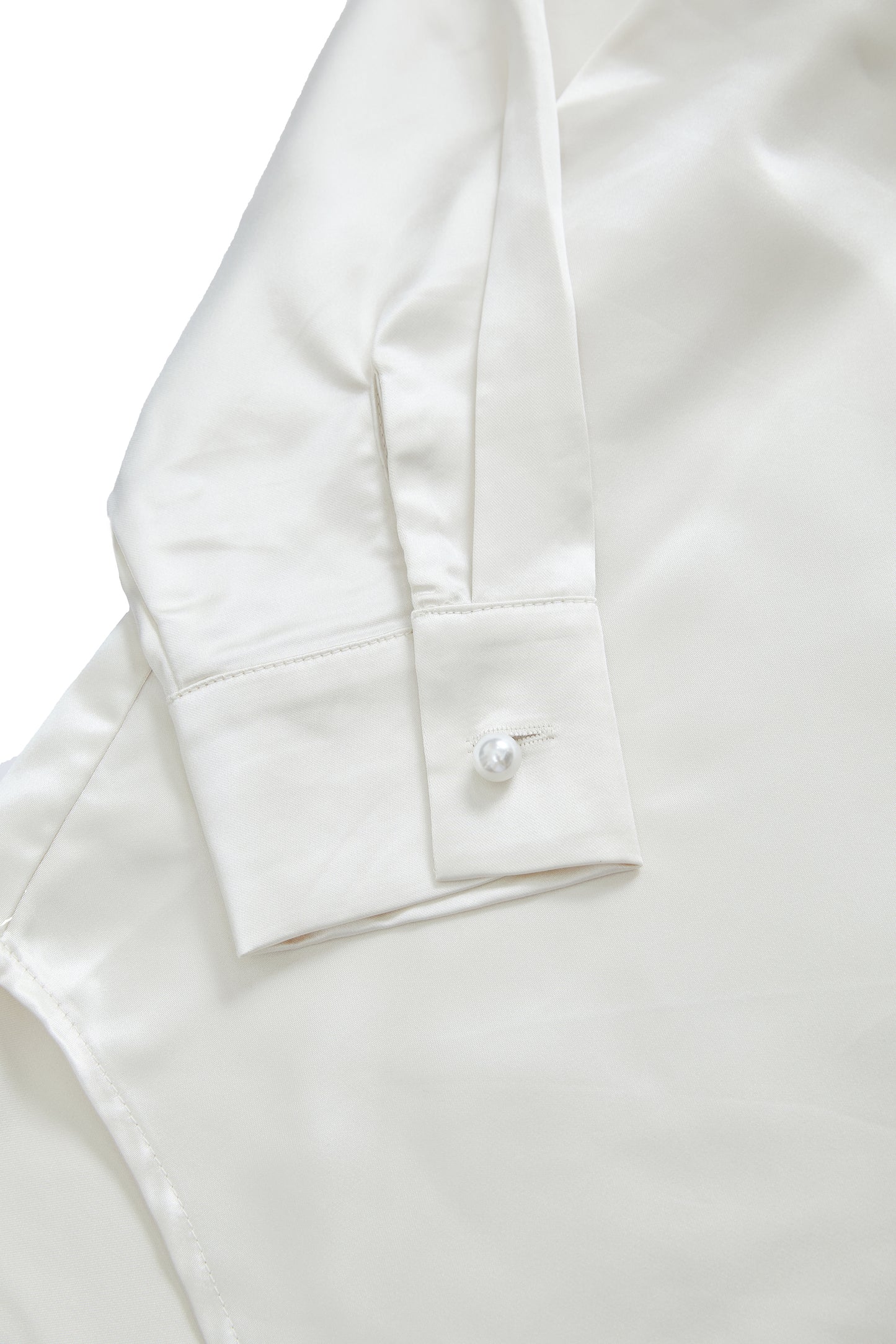 Pearl button satin shirt-off-white