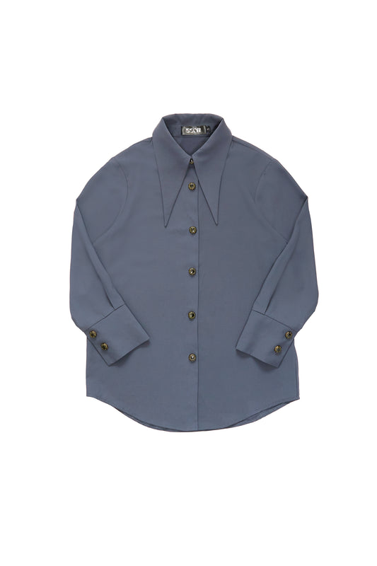 Special tailoring shirt with pointed collar and soft feel-gray blue