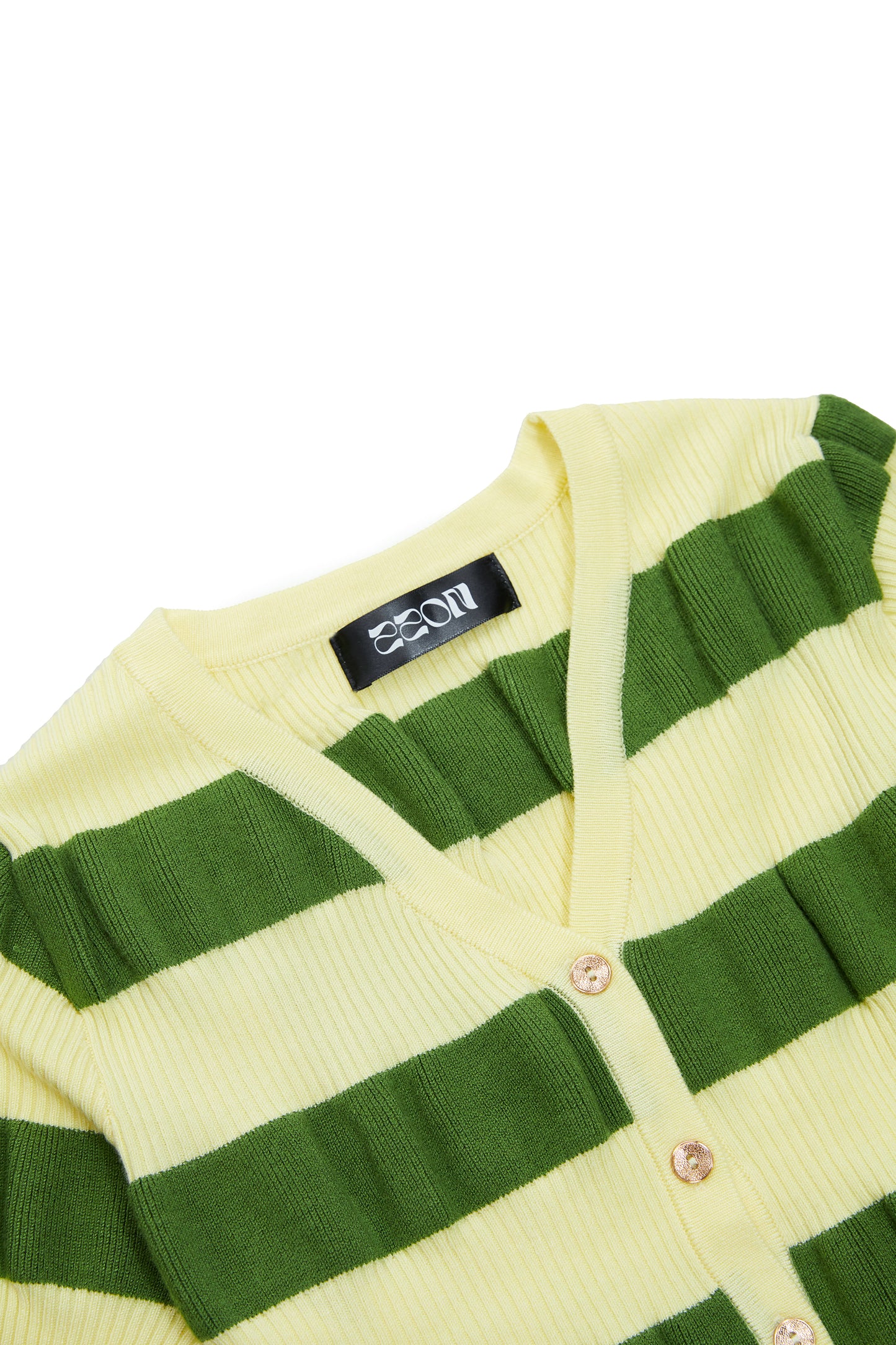 Contrast color short knit top-yellow green