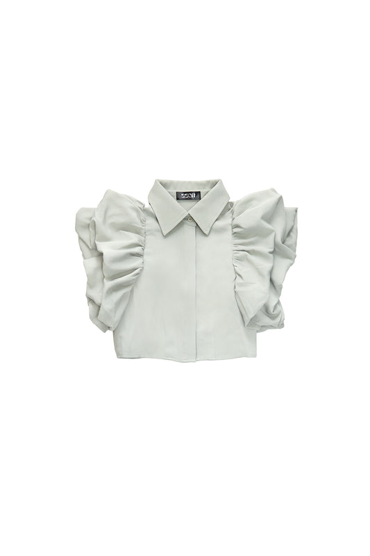 Petal Sleeve Double Layer Design Shirt - Gray