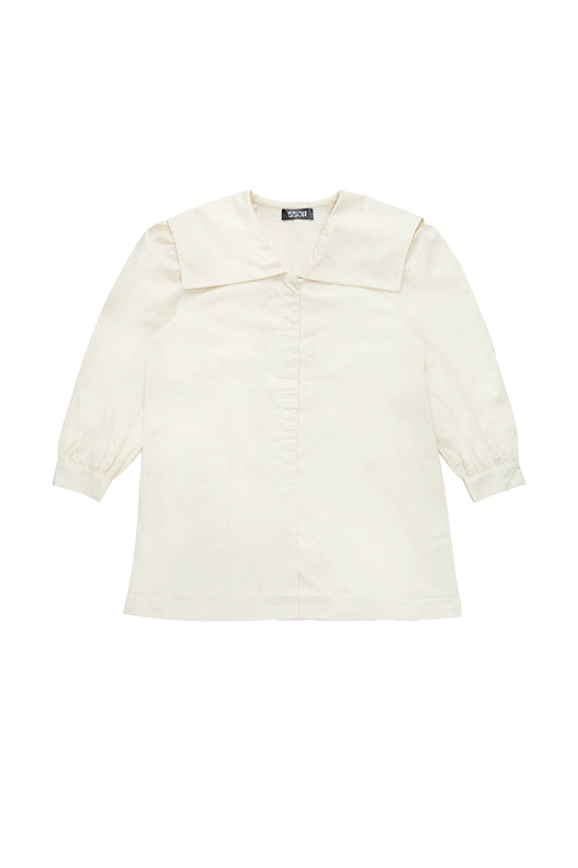 Lapel cotton long shirt-off-white